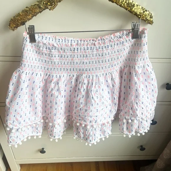 Lilly Pulitzer Ethenia White Blue Orange Patterned Skirt with Pom Poms - Picture 3 of 9